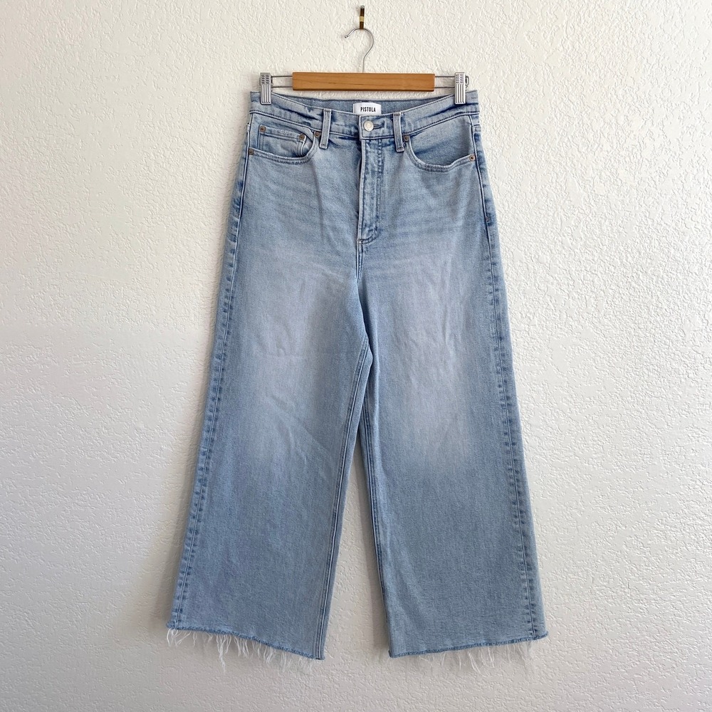 Pistola Lana High-Rise Ultra Wide Leg Jeans in Blase Wash Raw Hem Size 29